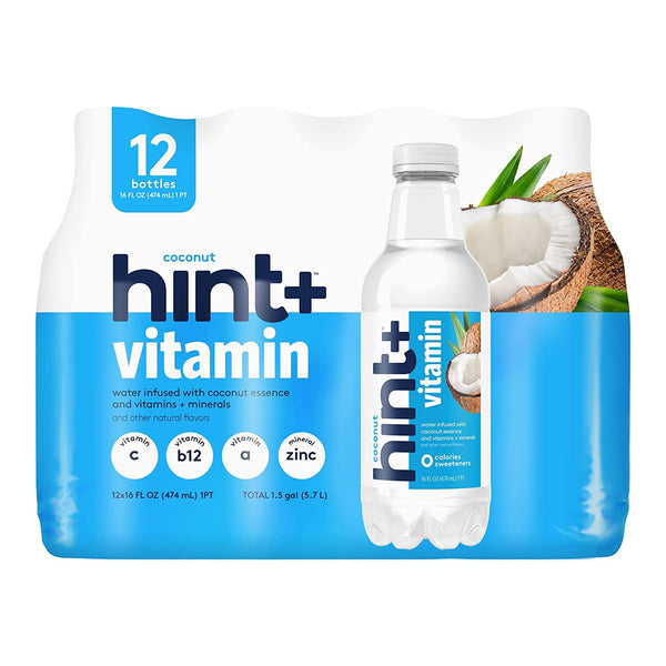 Hint+ Vitamin Coconut, Water Infused with Coconut, 16oz  (12 Pack)