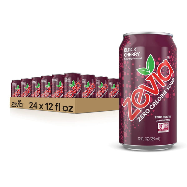 Zevia Zero Calorie Soda, Black Cherry, 12oz (24 Pack)