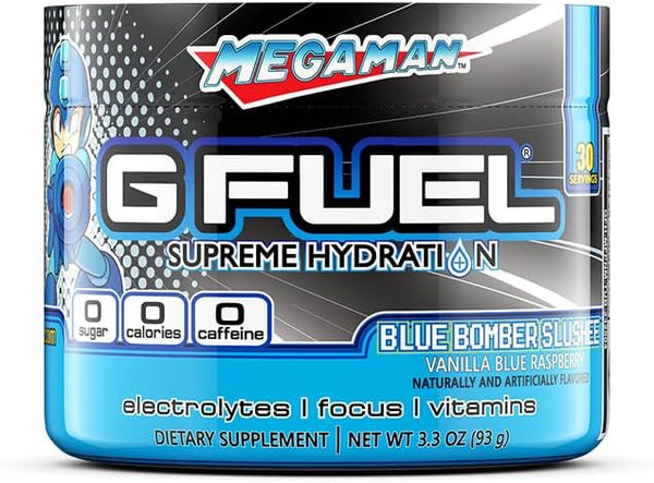 G Fuel Megaman Electrolytes Powder, Blue Raspberry Vanilla Slushee Flavor 3.3oz