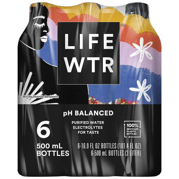 LIFEWTR, Premium Purified Water, pH Balanced with Electrolytes 16.9 Fl Oz (6 pack)