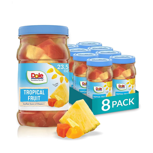 Dole Fruit Jars, Tropical Fruit in 100% Fruit Juice, Pineapple & Papaya, 23.5oz (8 Pack)