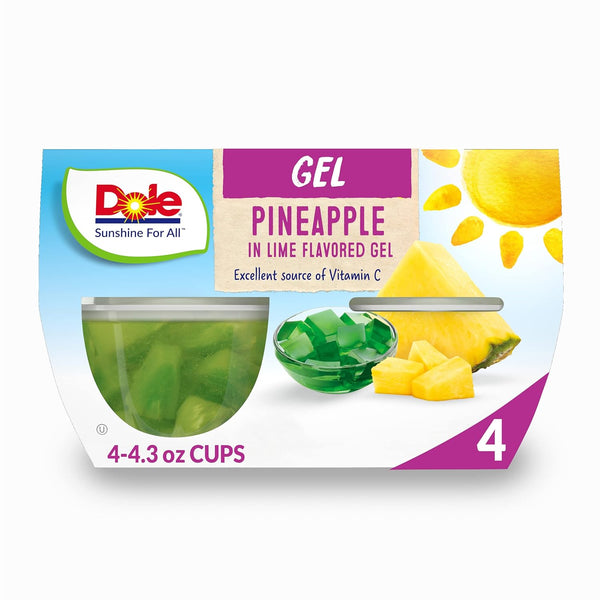 Dole Fruit Bowls Pineapple in Lime Flavored Gel, 4.3oz (4-12-24 pack)