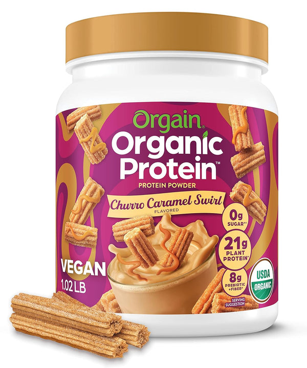 Orgain Organic Vegan Protein Powder, Churro Caramel Swirl 21g Plant Based Protein, 1.02lb