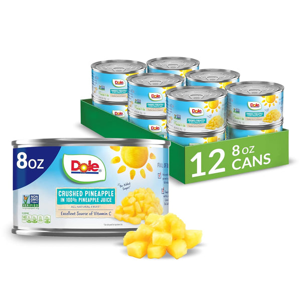 Dole Canned Fruit, Crushed Pineapple in 100% Pineapple Juice, 8oz (12 pack)