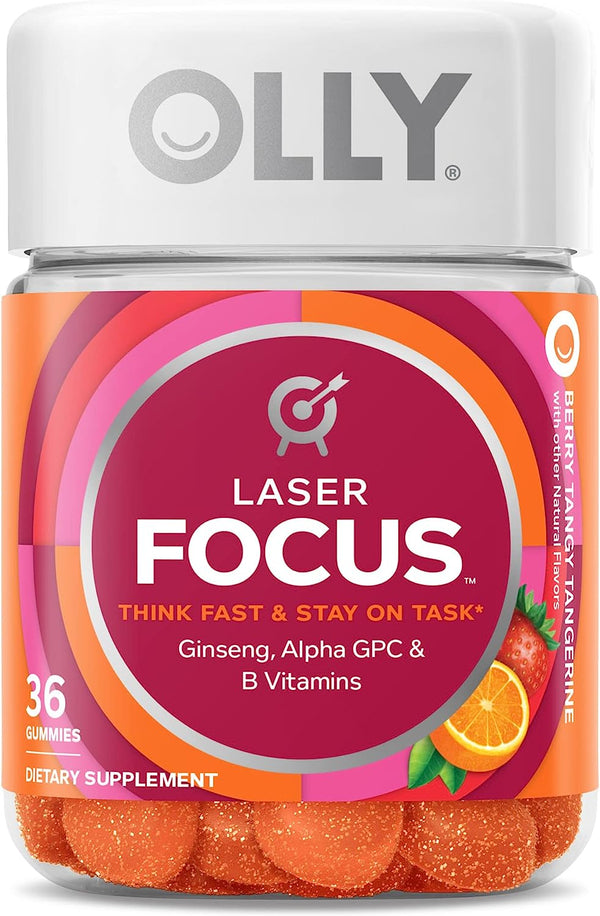 OLLY Laser Focus Gummy, Ginseng, Berry Tangerine Flavor, 36 Count