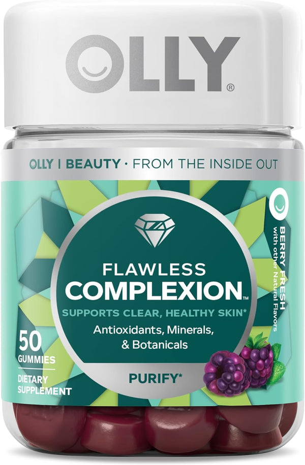 OLLY Flawless Complexion Gummy, Chewable Supplement, Berry 50 Count