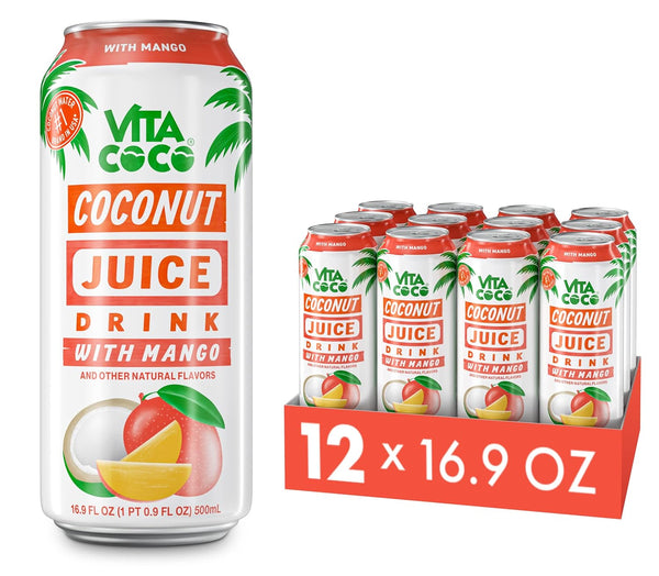 Vita Coco Coconut Juice, Mango Bold, 16.9oz can (12 Pack)