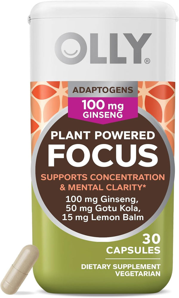 OLLY Focus Adaptogen, Ginseng, Support Supplement, Vegetarian Capsules, 30 Count