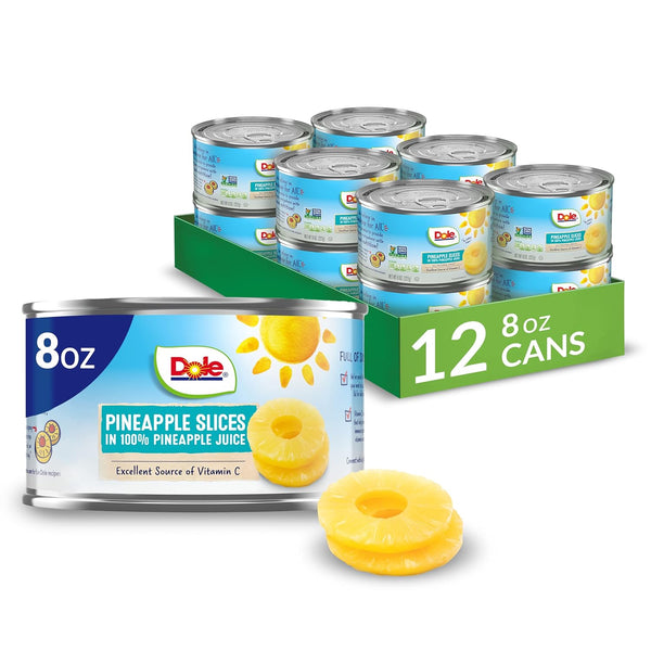 Dole Canned Fruit, Pineapple Slices in 100% Pineapple Juice,  8oz,(12 pack)