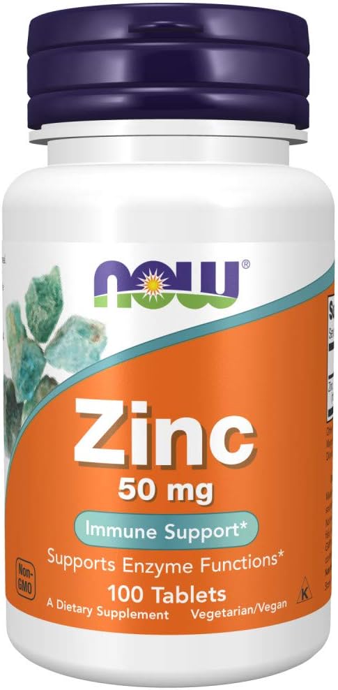 NOW Supplements, Zinc (Zinc Gluconate) 50 mg, Supports Enzyme Functions, Immune Support, 100 Tablets