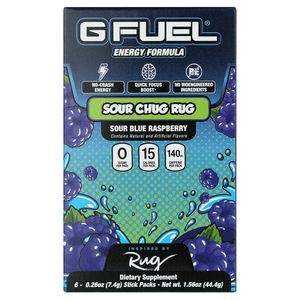 G Fuel Energy Powder Sour Blue Raspberry Flavor, 6 Stick, 0.26oz