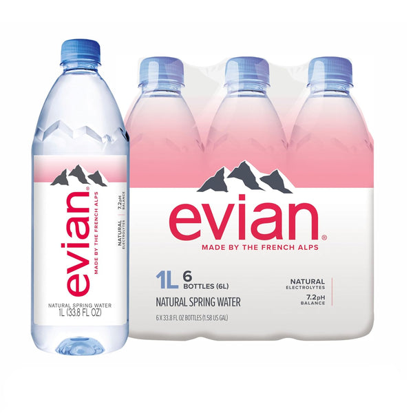 evian Natural Spring Water, 33.8 Fl Oz (Pack of 6)