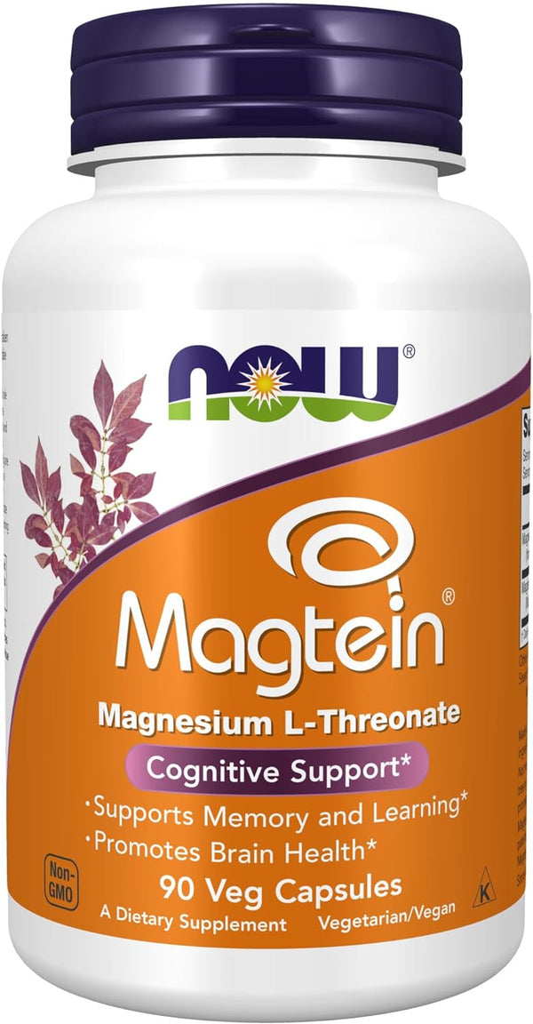 NOW Supplements, Magtein™ with patented form of Magnesium, Cognitive Support, 90 Veg Capsules