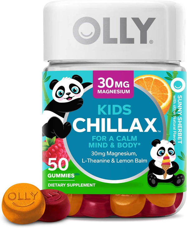 OLLY Kids Chillax, Lemon Balm, Calm Chews for Kids 4+, Sherbet Flavor, 50 Count