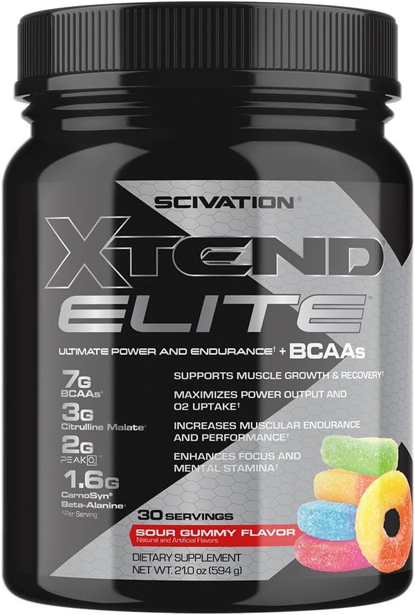 Scivation Xtend Elite Bcaa Powder Sour Gummy | Sugar Free Post Workout Muscle, 30 Servings