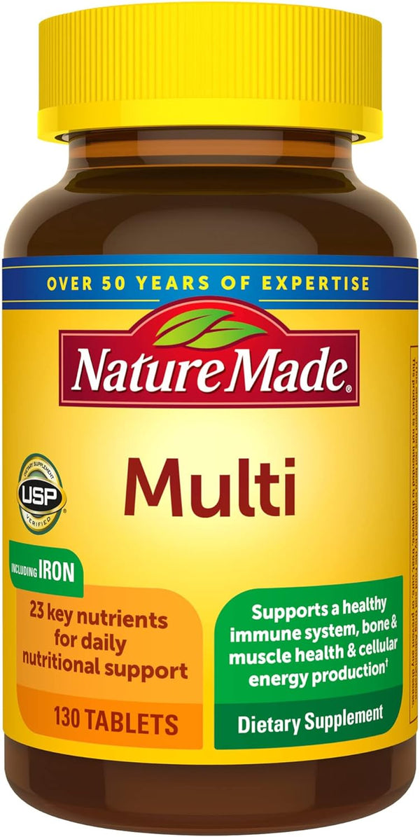 Nature Made Multivitamin Tablets with Iron, Multivitamin for Women and Men, 130 Tablet