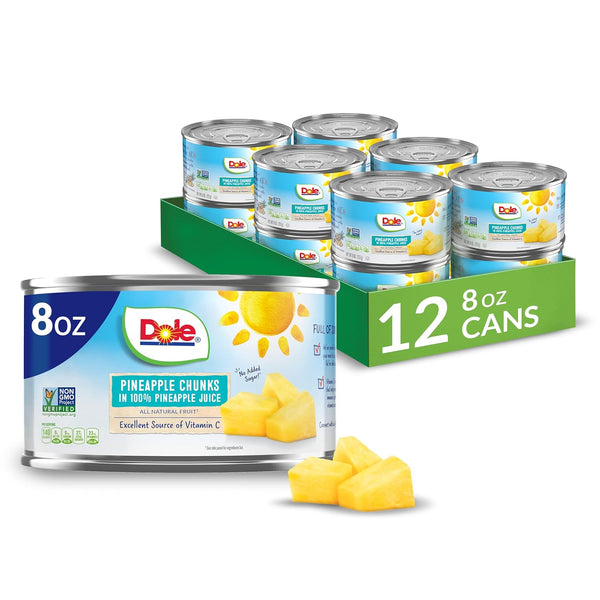 Dole Canned Fruit, Pineapple Chunks in 100% Pineapple Juice, 8oz, 12 (Pack)