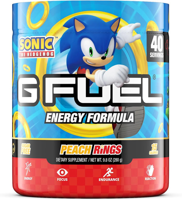 G Fuel Sonic Energy Powder, Peach Rings Candy Flavor, 7.4-9.8oz