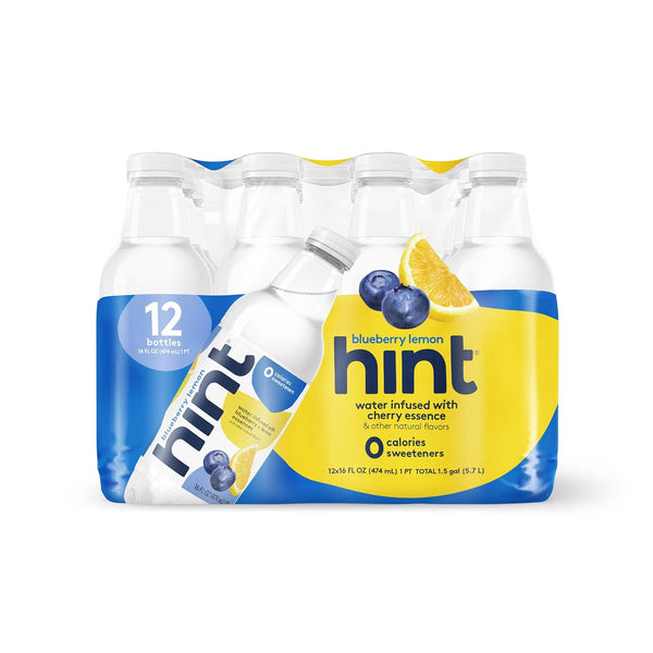 Hint Water Blueberry Lemon, Zero Sugar, 16oz (12 Pack)