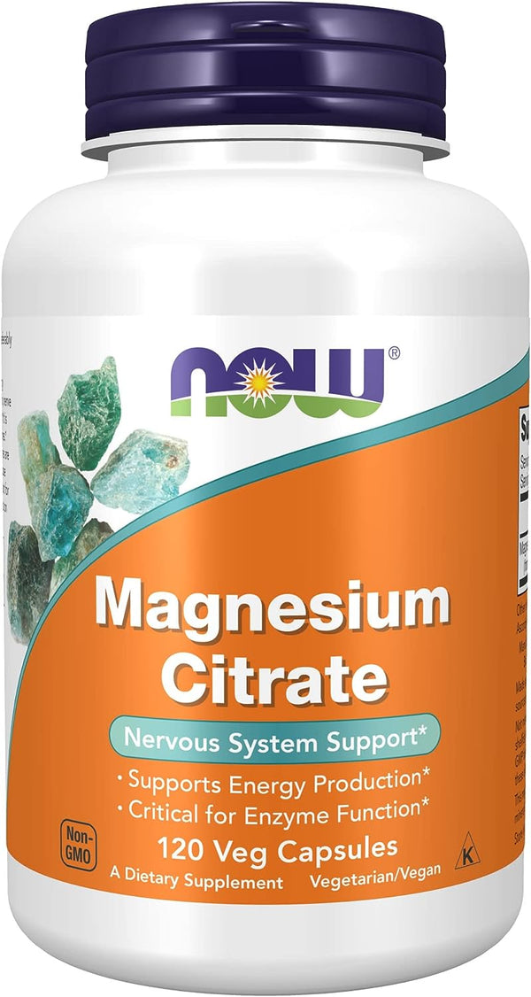 NOW Supplements, Magnesium Citrate, Enzyme Function,  Nervous System Support,  120-180-240 Veg Capsules