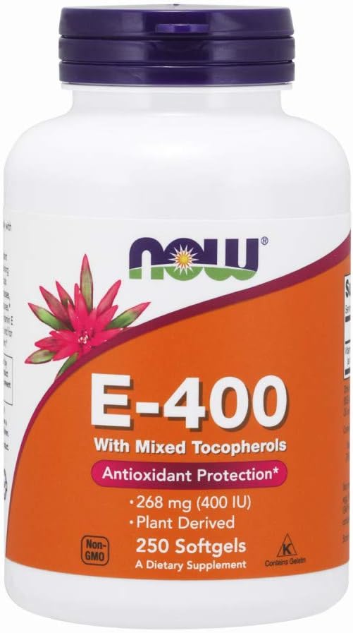 NOW E-400 Vitamin E-400 IU MT Softgels with Mixed Tocopherols, 50-250 Softgels