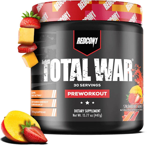 REDCON1 Total War Pre Workout Powder, Strawberry Mango, 30 Servings