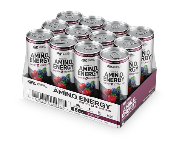 Optimum Nutrition Amino Energy Sparkling Hydration Drink, Berry Burst, 12oz (12 Pack)