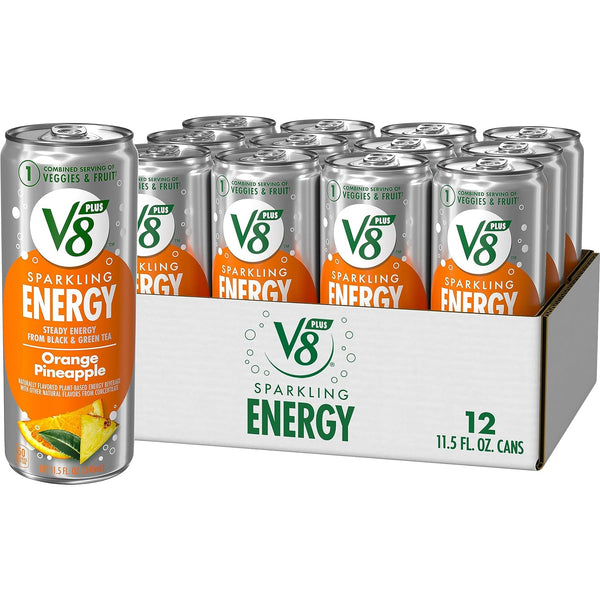 V8 +SPARKLING ENERGY Orange Pineapple Energy Drink, 11.5 FL OZ Can (Pack of 12)