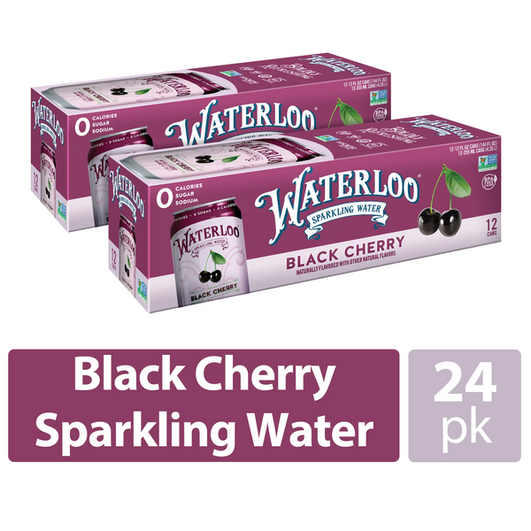 Waterloo Sparkling Water, Black Cherry, 12 fl oz, 8-24 Pack