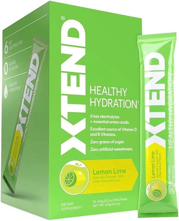 XTEND Healthy Hydration Superior Hydration Powder Packets, 15 Sticks, Lemon Lime