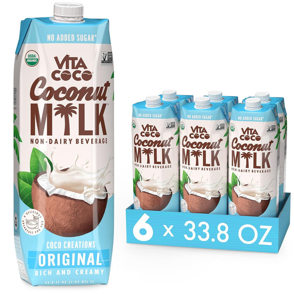 Vita Coco Original Organic Coconut Milk, Plant Based, Unsweetened 33.8z (6 pack)