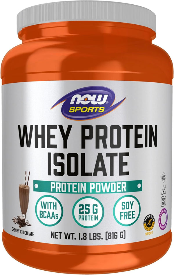 NOW Sports Nutrition, Whey Protein Isolate, 25 G With BCAAs, Creamy Chocolate Powder, 1.8-5 Pound