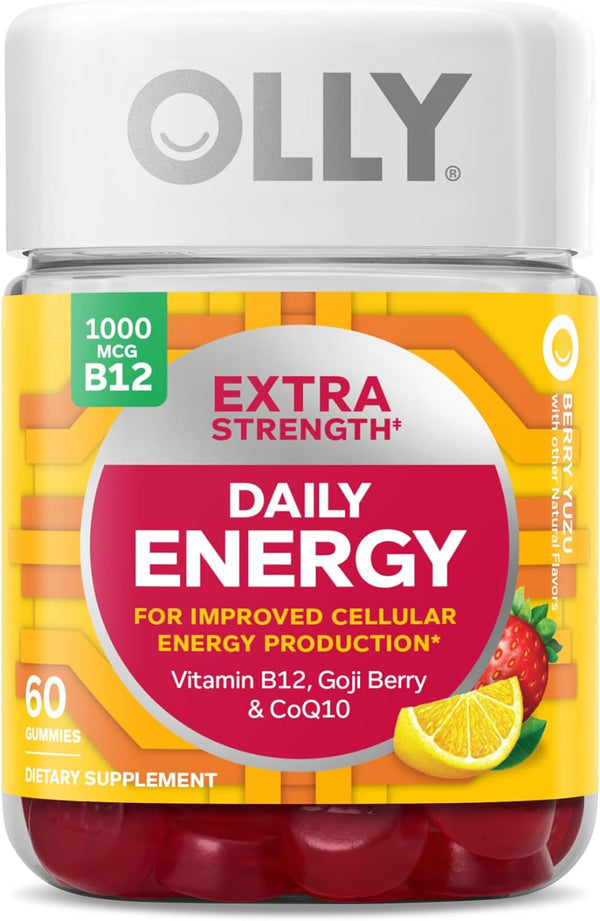 OLLY Extra Strength Daily Energy Gummy, Chewable Supplement, Berry Yuzu Flavor, 60 Count