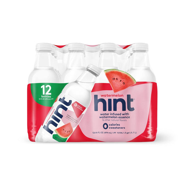 Hint Water Watermelon, Pure Water Infused with Watermelon, Zero Sugar, 16oz (12 Pack)