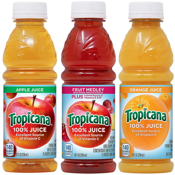 Tropicana Juice, 3 flavor, Apple Juice, Fruit Medley, Orange Juice 10oz (24 Pack)