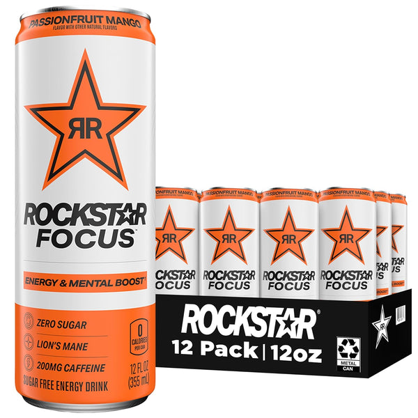 Rockstar Focus Energy Drink - Passion Fruit Mango | 12 Pack