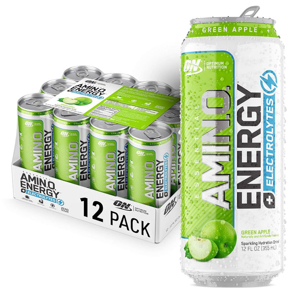 Optimum Nutrition Amino Energy Sparkling Hydration Drink, Green Apple, 12oz (12 Pack)