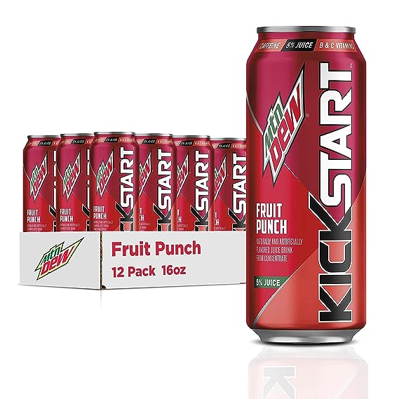 Mountain Dew Kickstart Fruit Punch (16 Ounce Cans, Pack of 12)