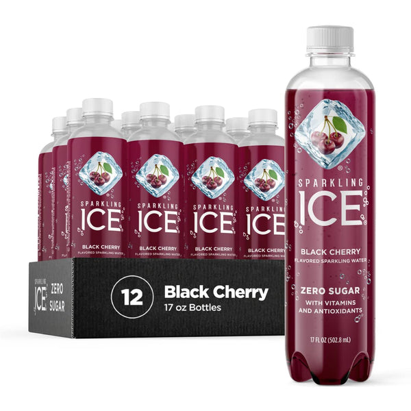 Sparkling Ice, Black Cherry Sparkling Water, Zero Sugar Flavored Water, 17oz (12 Pack)