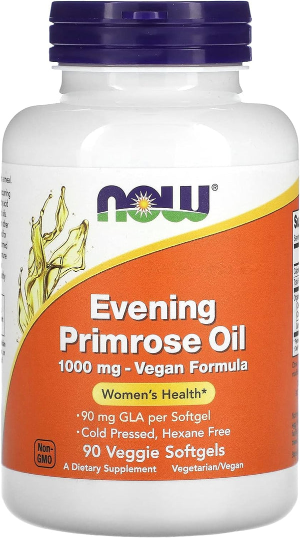 NOW Supplements, Evening Primrose Oil 1000 mg, Hexane Free, Vegan Formula, 90 Veg Softgels