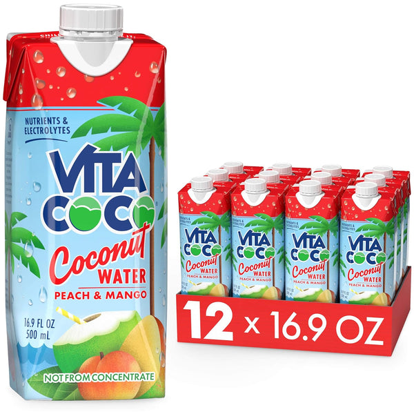 Vita Coco Coconut Water, Peach & Mango Electrolyte Drink 16.9oz (12 pack)