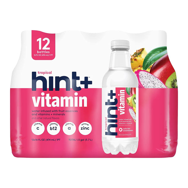 Hint+ Vitamin Tropical Water Infused with Tropical Fruit, 16oz (12 Pack)