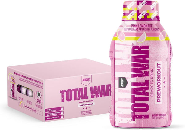 REDCON1 Total War Ready to Drink Preworkout, Pink Lemonade (12 Servings)