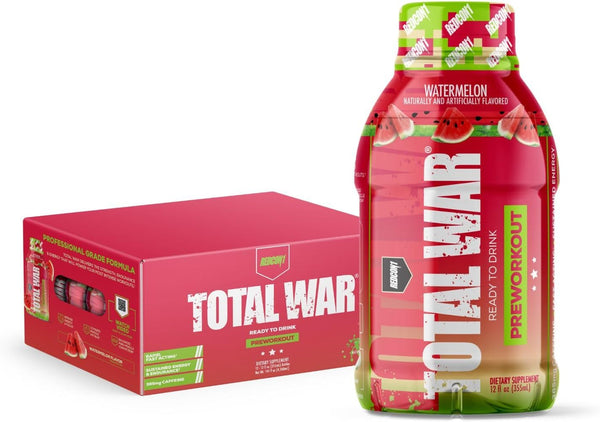 REDCON1 Total War Ready to Drink Preworkout, Watermelon (12 Workout Drinks)