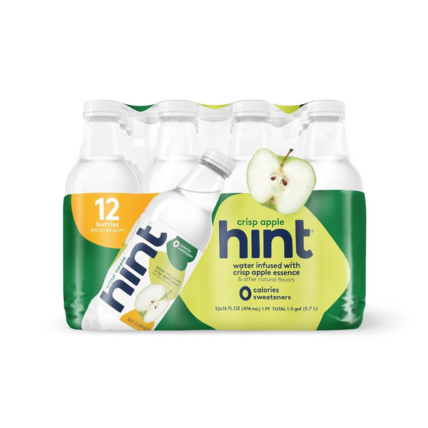 Hint Water Crisp Apple, Zero Sugar, Zero Calories, 16oz (12 Pack)