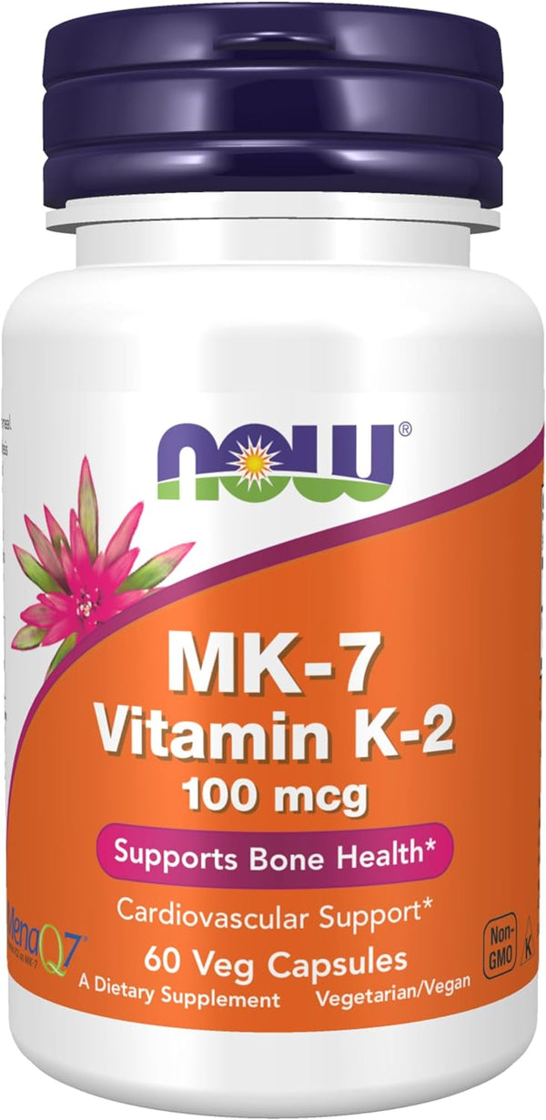 NOW Supplements, MK-7 Vitamin K-2 100 mcg, Cardiovascular Support, Supports Bone Health, 60- 120 Veg Capsules