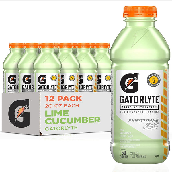 Gatorlyte Electrolyte Beverage, Lime Cucumber, 20oz (12 Pack)