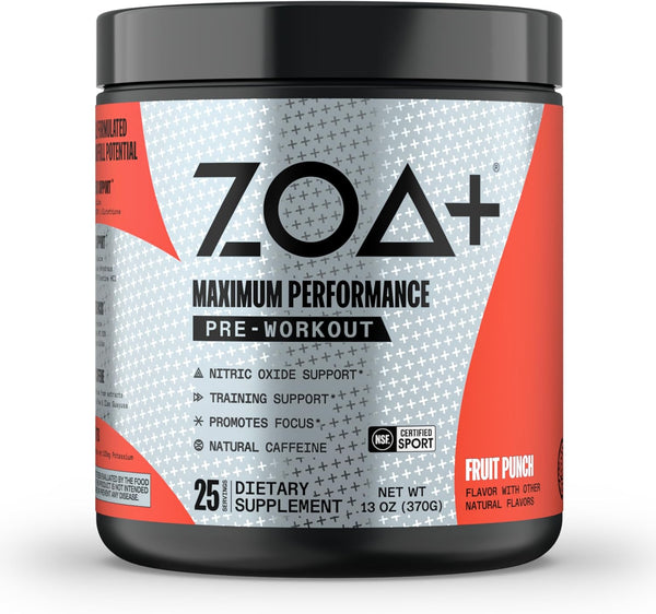 ZOA+ Zero Sugar Pre Workout Powder Fruit Punch - 25 Servings