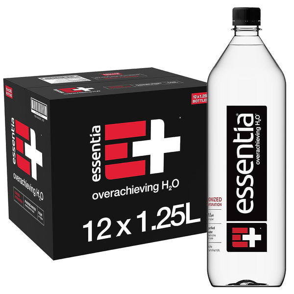 Essentia Bottled Water, Ionized Alkaline Water, Black, 42.3oz | 12 Pack