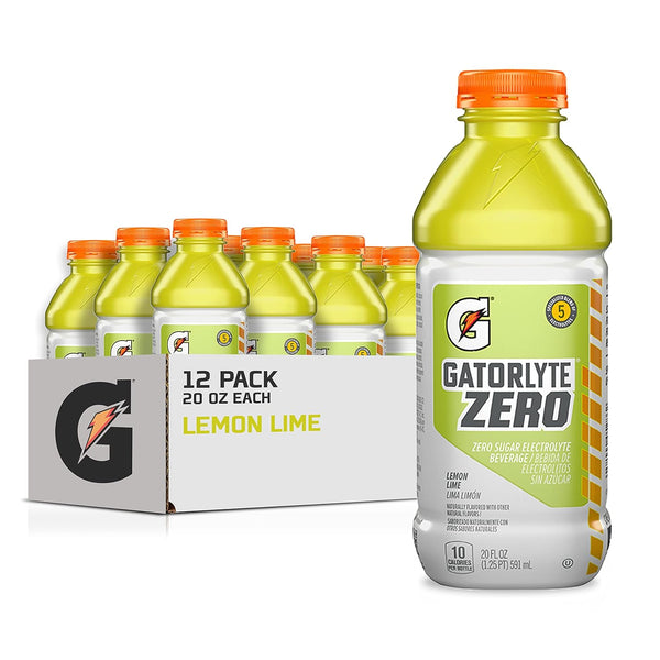 Gatorlyte Zero Electrolyte Beverage, Lemon Lime, 20oz (12 Pack)